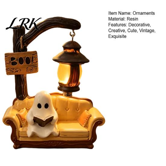 Figura Navideña Linda No de Terror Fantasma de Halloween Leyendo Libro Lámpara, Luz de Noche con Libro, Decoración de Fiesta Temática Whimsical Boo Resina 3D de Mesa