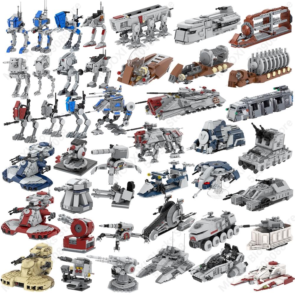 MOOXI Star Wars Mech Veicolo Cannone Carro Armato Armi Nave da Trasporto Soldati Modello Mattoncini Fai da Te Blocchi da Costruzione Assemblati Giocattolo per Bambini