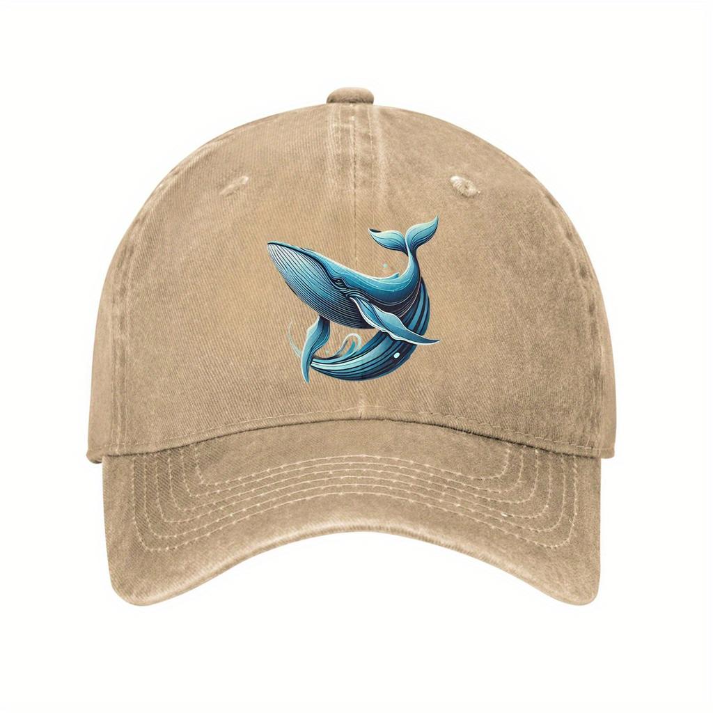 Blue Whale Illustration Baseball Cap Unisex Adjustable Cotton Washed Denim Cap Casual Outdoor Headwear