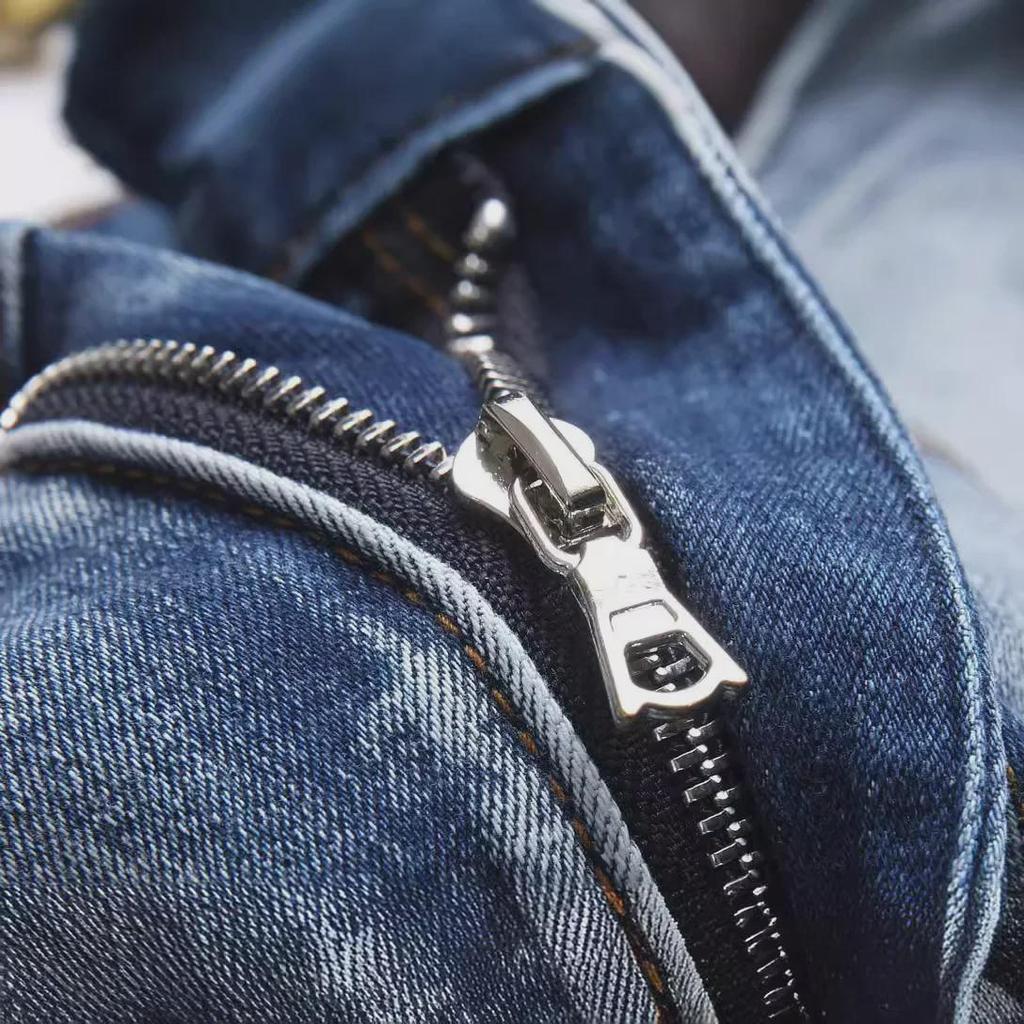 European Street Style Blue Cobra Embroidery Slim-Fit Men's Jeans
