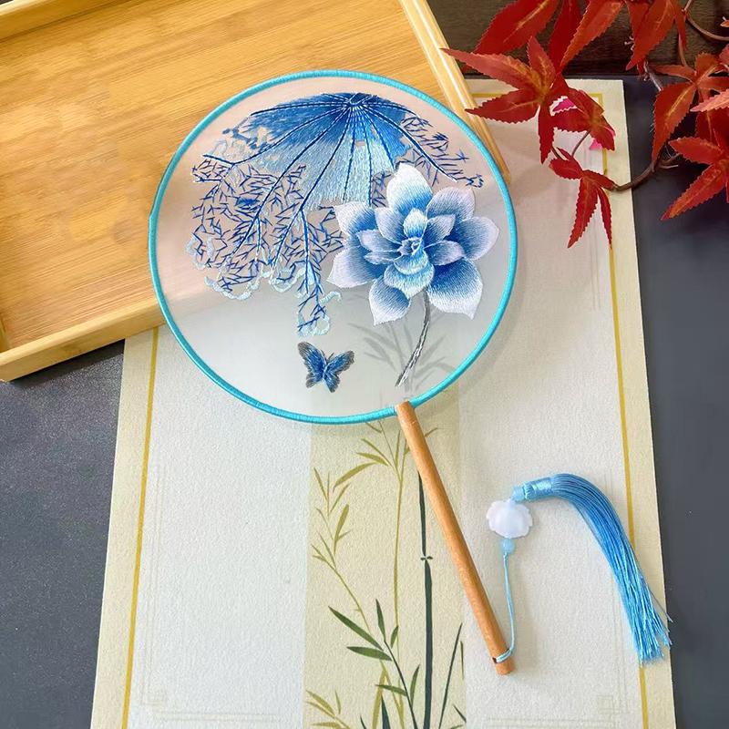 Vintage Doppelseitiger Fächer Blume Stickerei Handfächer Traditionelle Chinesische Kunst Handwerk Hanfu Tanzparty Zubehör Performance Requisiten