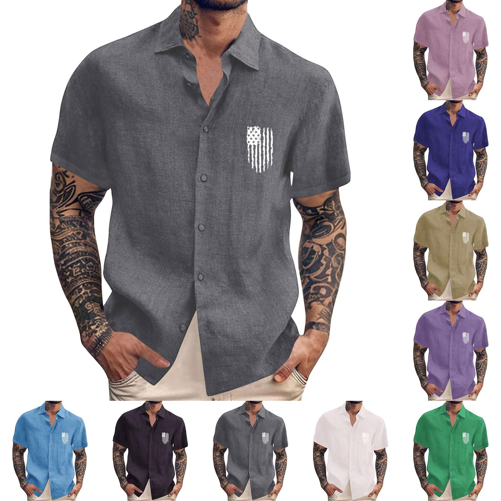 

Men S Casual Loose Short Sleeved Printed Shirt With Fashionable Lapel Top M білий