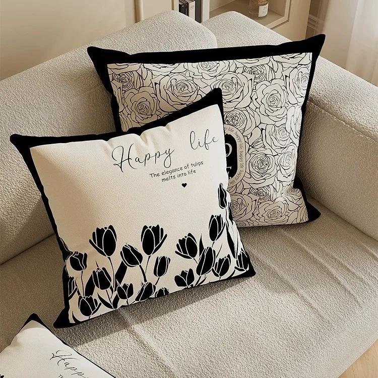 Light luxury high-end beige pillow cover abstract art modern simple pillow living room sofa model room pillow cover
