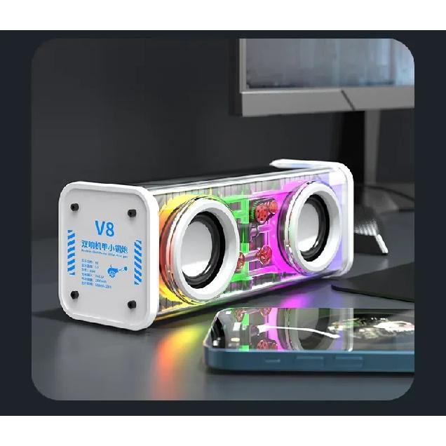 Transparent Mecha Speakers Bluetooth 5.0 Wireless Double Bass Diaphragm Subwoofer Music TWS RGB Light Mini Party Loudspeaker