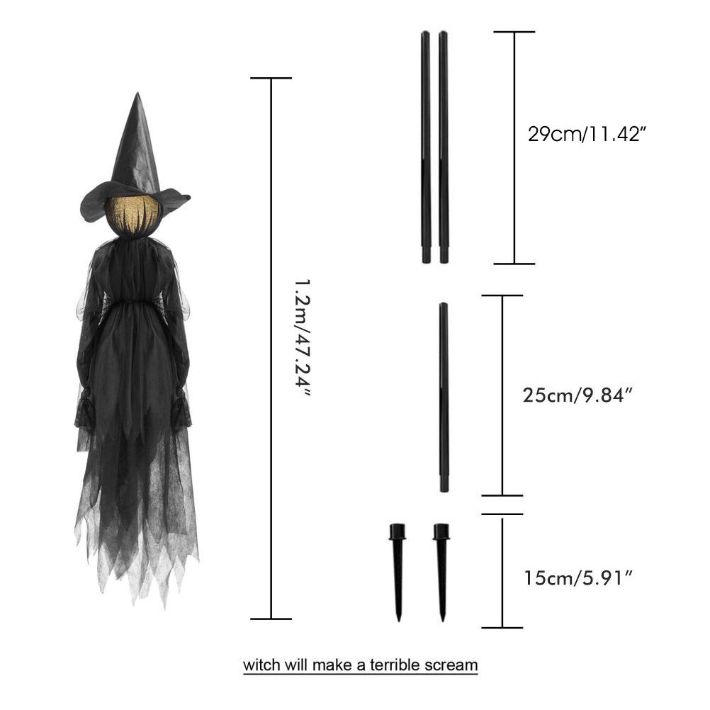 Halloween Creepy Witch Wizard with 7 Colors LED Lights Holding Hands Witches with Sound Activated Sensor Halloween