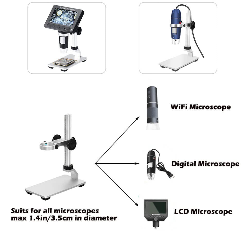 Ninyoon Universal Microscope Stand Stable Professional Aluminum Alloy Scope Base Holder Support Bracket Max Diameter for USB Digital Wireless WiFi