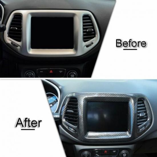 Carbon Fiber 8.4" Dashboard GPS Navigation Panel Trim Frame For Jeep Compass 17+