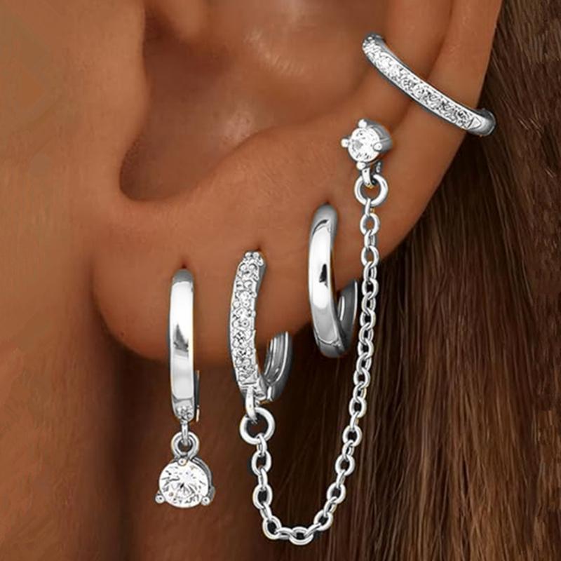 4PC Chain Huggie Earring Set For Women Fashion Flower Tragus Hoop Earrings Bulk Cartilage Piercing Helix Jewelry Lobe Earing Lot