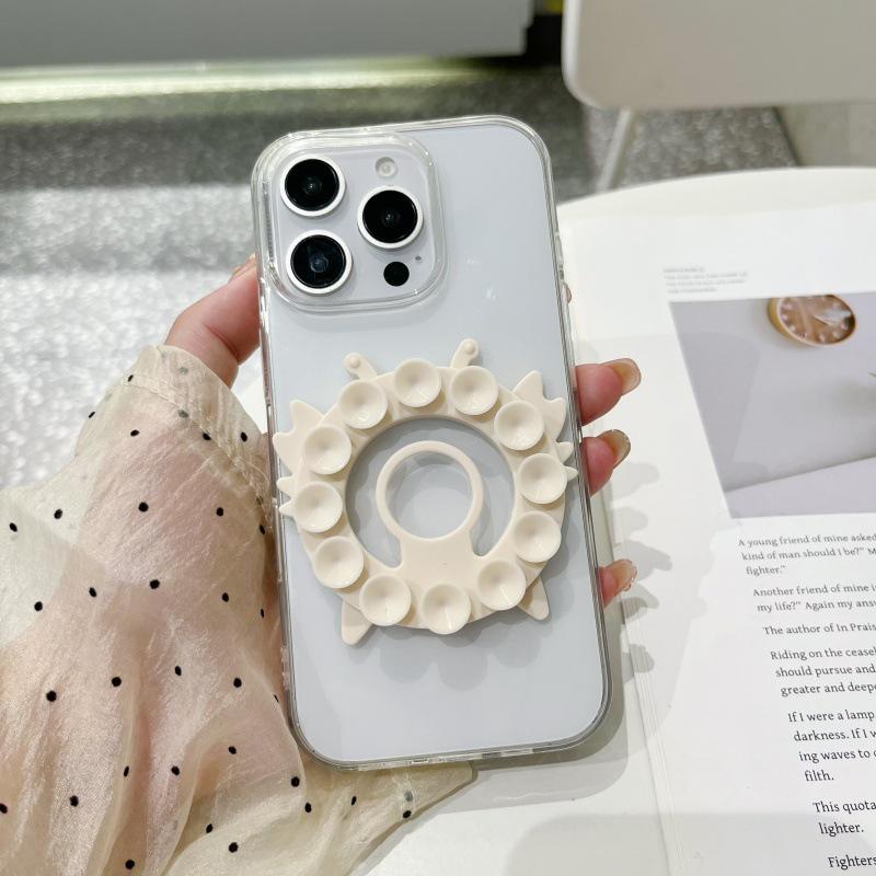 Silicone Suction Phone Stand: Anti-Slip, Magnetic, Finger Ring Holder for Desktops