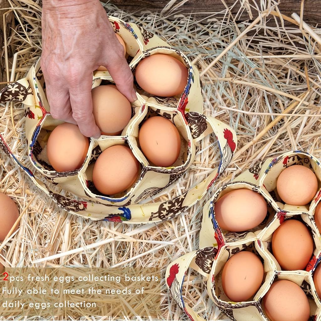 Seven Pocket Country Style Fabric Egg Collection Basket With Handle Open Top Chicken Holder Hens Ducks Geese Home Garden Kitchen