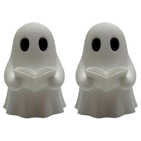3D Printed Spooky Ornaments Halloween Mini Ghost Reading Book Ornament, Cute Little Small Statues for Desks Figurine, Durable PLA Creative Bookshelves