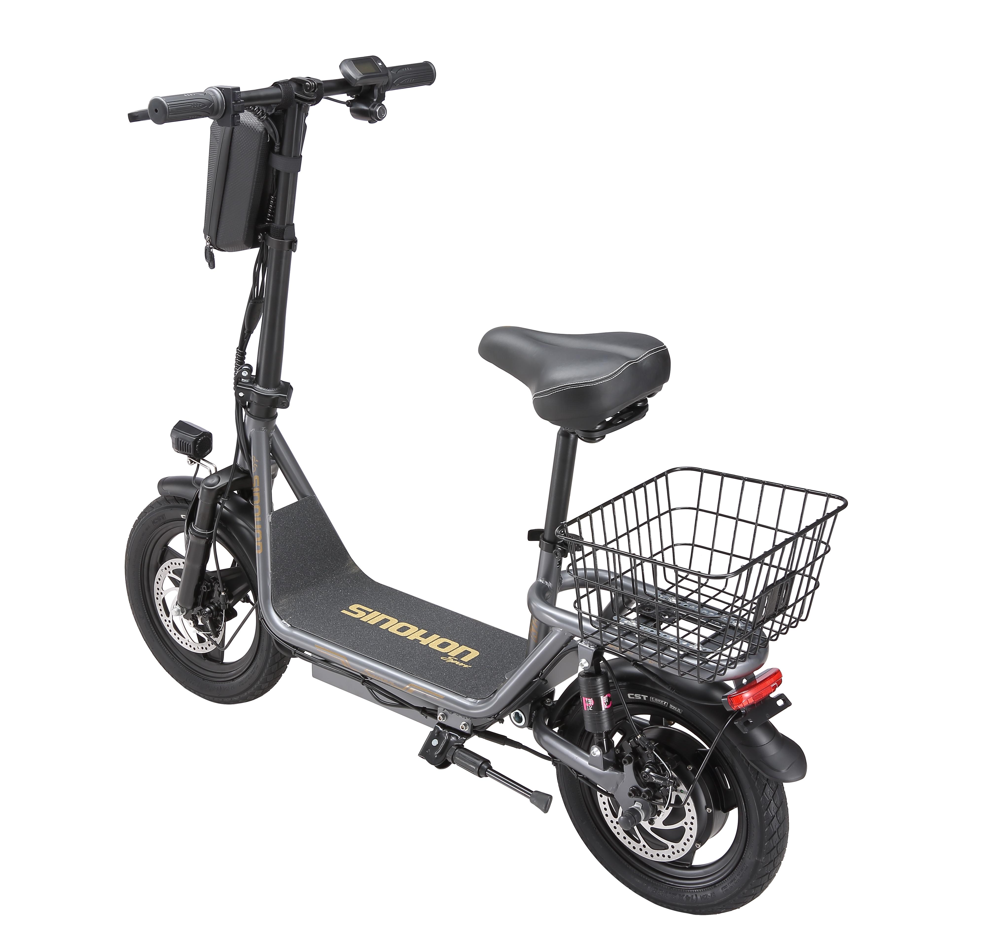 Elektroroller für Erwachsene mit Sitz, Spitzenleistung 500W Motor mit 36V 15,6AH Akku, 14-Zoll-Reifen, 32 km/h, 50-60 km Reichweite und Doppelscheibenbremsen, max. Belastung 110 kg grau