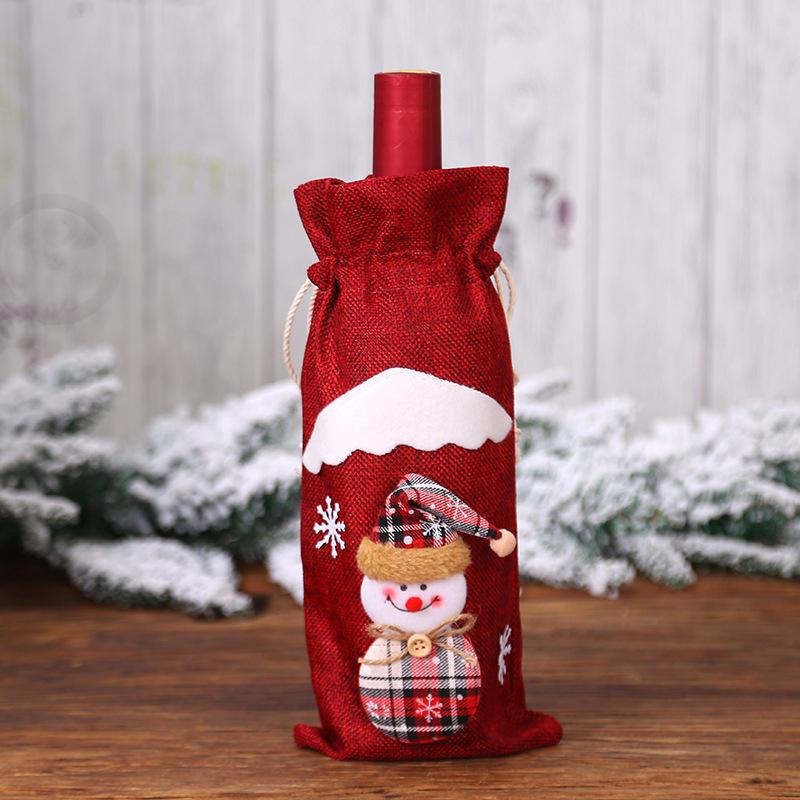 Christmas Wine Bottle Cover,Linen Christmas New Champagne Wine Bottle Cloth Cover Bottle Bag Dining Table Decoration