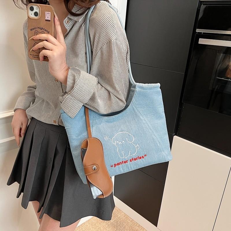 Denim bag women's large capacity 2025 new spring and summer casual versatile single shoulder college student class tote bag