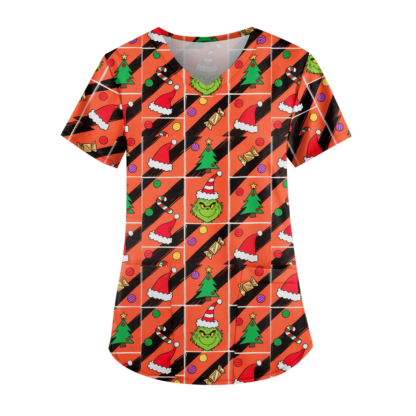 

Женская модная рабочая форма с принтом и карманной футболкой с коротким рукавом XXL