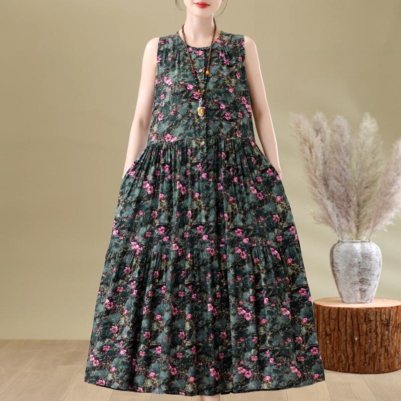 Elegant Woman Summer Dress Casual Loose Plus Size Sleeveless Long Dresses Female Clothing