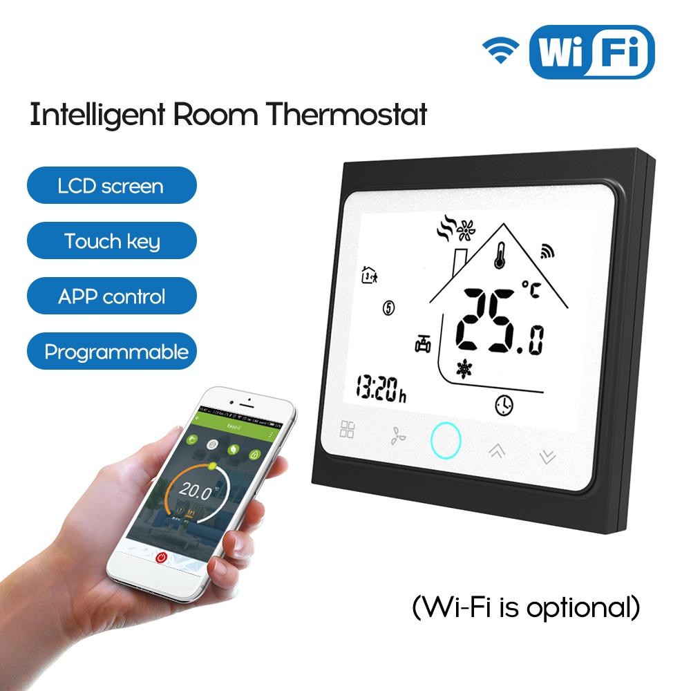 Two Pipe Wifi Voice Intelligent Room Thermostat Digital Programmable Temperature Controller for Air Conditioner  BAC-002ALW  Black   White