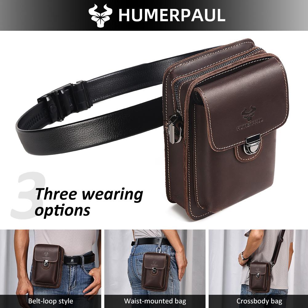 Humerpaul New Men Bags First Layer Cowhide Shoulder Bag Retro Messenger Bag Multi-function Tool Storage Bag Sports Waist Bag