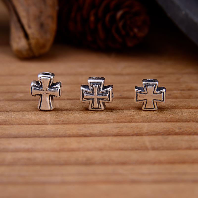 S999 Sterling Silver Cross Spacer Beads, 3D Horizontal/Vertical Holes, Handmade Rope DIY Bracelet Accessories