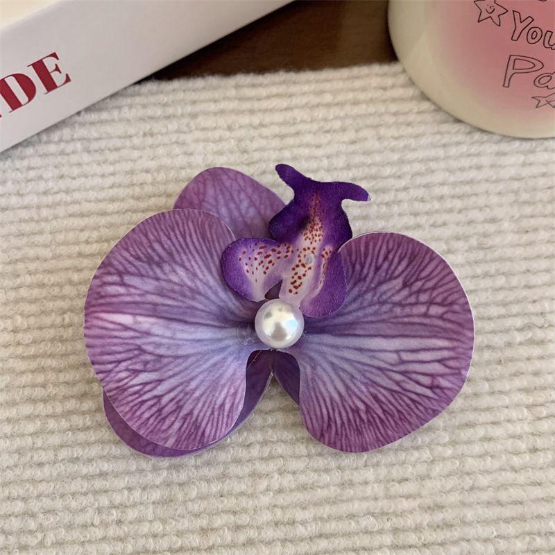 Sweet Phalaenopsis Flower Hairpin  Bohemia Creative Design Cloth Floral Pearl Hair Clip Female Headdress
