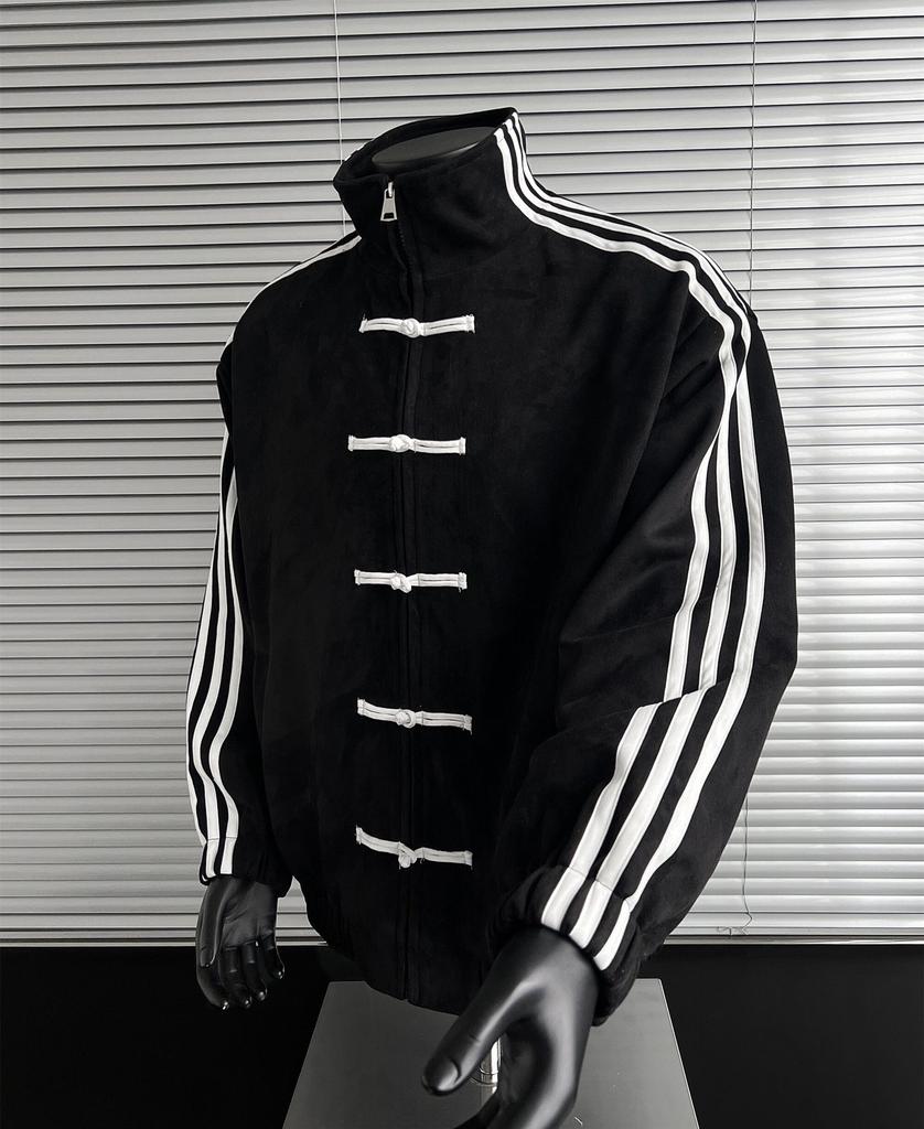 Blue Buckle Coat Men's Spring and Autumn Senior Sense Retro Three-bar Stand-up Collar Jacket