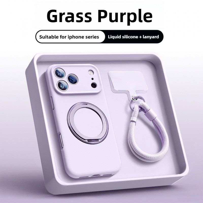 Liquid Silicone Folding Stand Case For iPhone 17 Air 16 15 14 13 12 Pro Max 16 Plus 17Pro For Magsafe Magnetic Strap Soft Cover