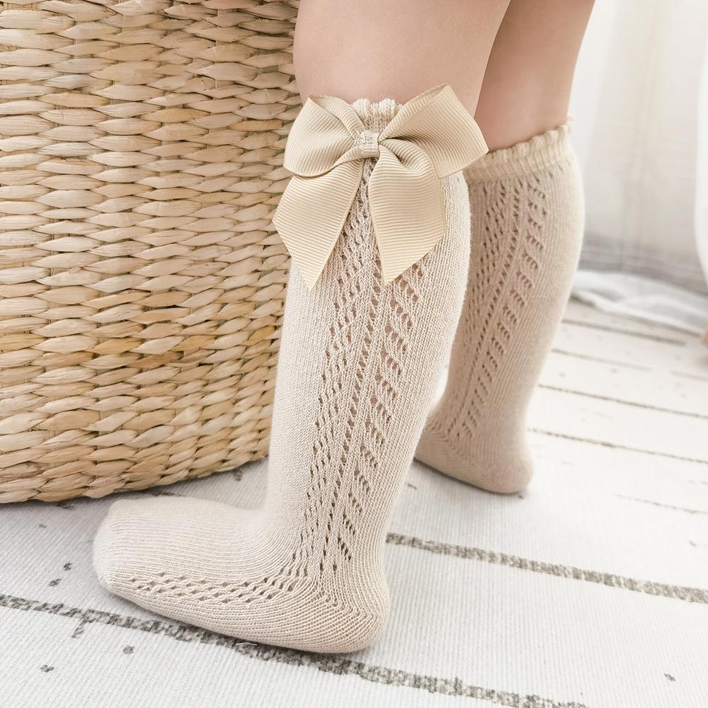 Summer Kids Knee High Socks Baby Girls Boys Bow Long Sock Soft Cotton Mesh Breathable Children Hollow Socken For 0-7Years