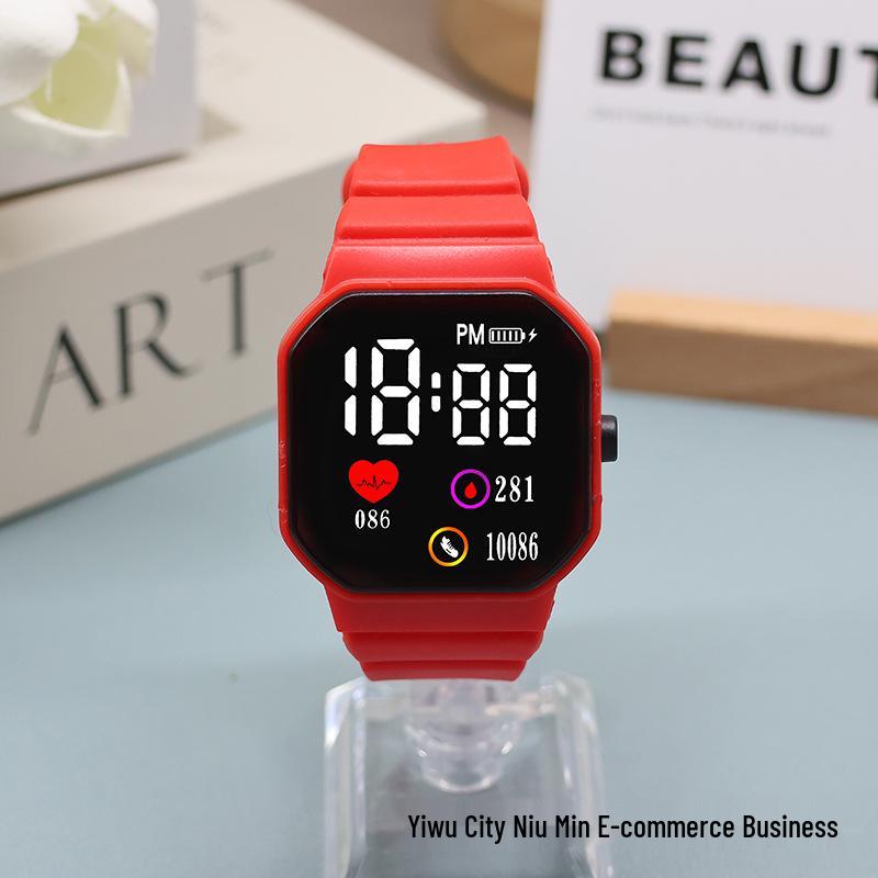 LED Sports Heart Square Watch for Junior High Boys & Girls - Korean Style