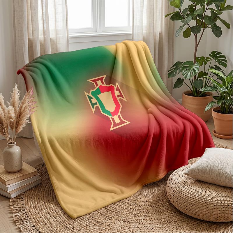 Portugal Football Printed Flannel Blanket Skin Friendly Warm Decorative Throw for Indoor Couch Bed Daily Use