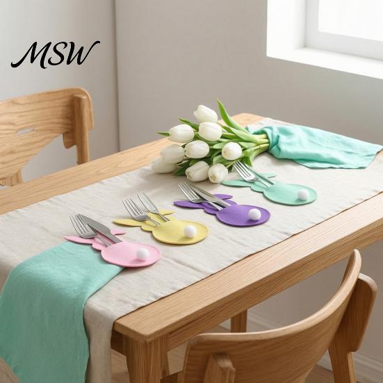 Kids Party Dining Decor 4 Pcs Easter Bunny Cutlery Holders, Felt Tableware Pouch Bags, Cute Rabbit Utensil Festive Table Centerpiece Accessory Sleeve,
