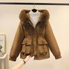 Corner buckle short pie overcome women's new thin cotton clothes fashionable velvet thick fur integrated jacket