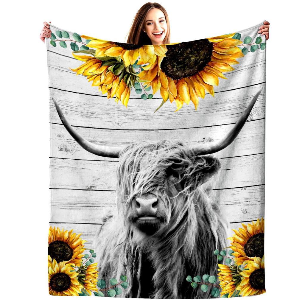 Sunflower Heights Cattle Digital-printed Polyester Bedroom Velvet Flannel Soft Sofa Cover Blanket Fleece Soft Sofa Cover
