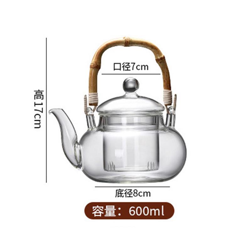 

Bamboo Handle Beam Heat Resistant Glass Teapot With Filter Household Convenient Heated Tea Kettle Kung Fu Flower Tea Pot