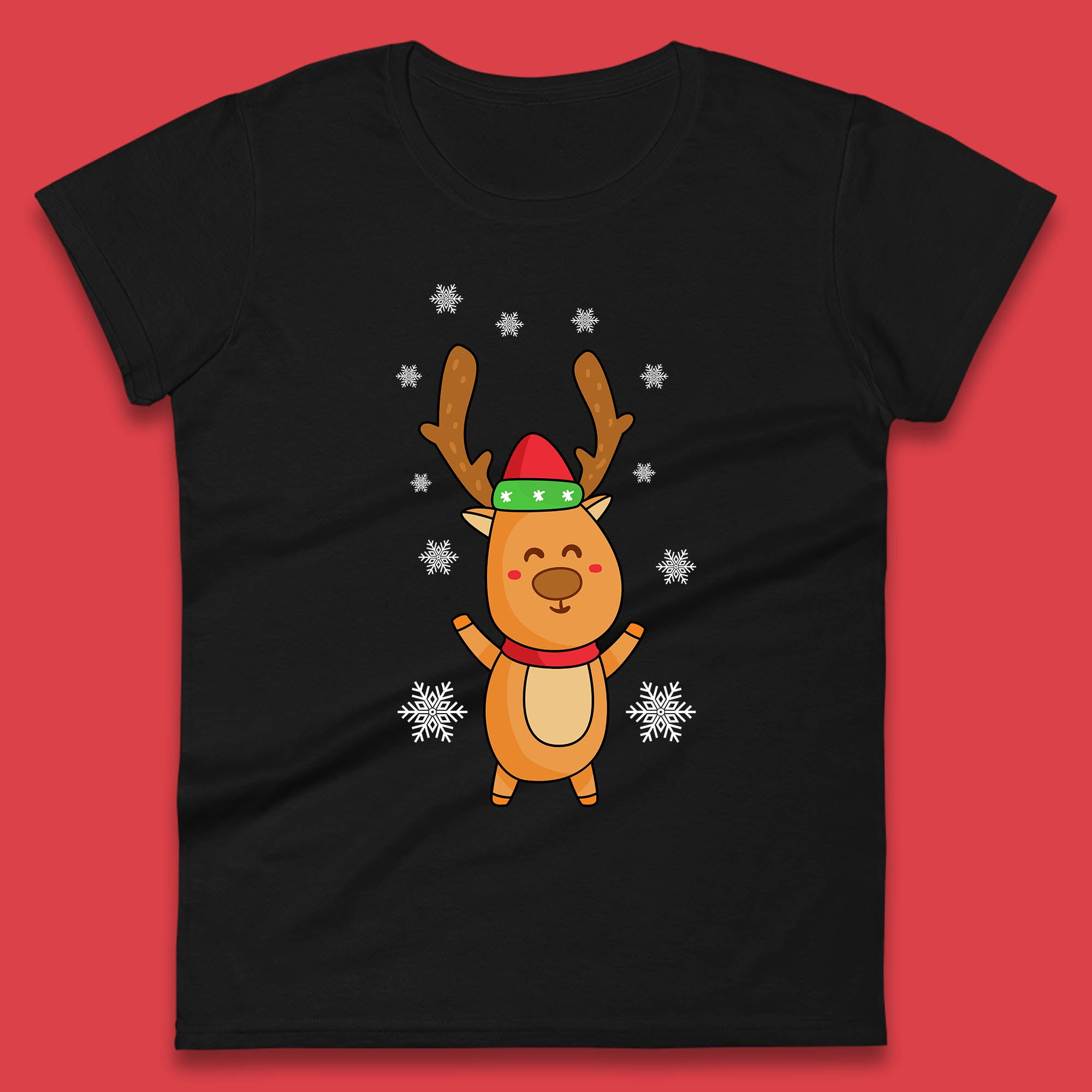 Christmas Womens T Shirt Mens Tops Tees Unisex Christmas Reindeer with Santa Hat Top 2XL