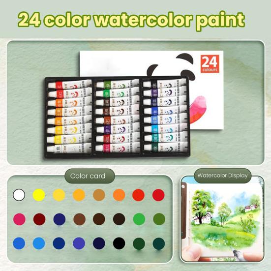 Mini Watercolor Kit Travel Watercolor Paint Set with Sketchbook Binder Clip Pen Portable Watercolor Palette with 12/24 Color Paints
