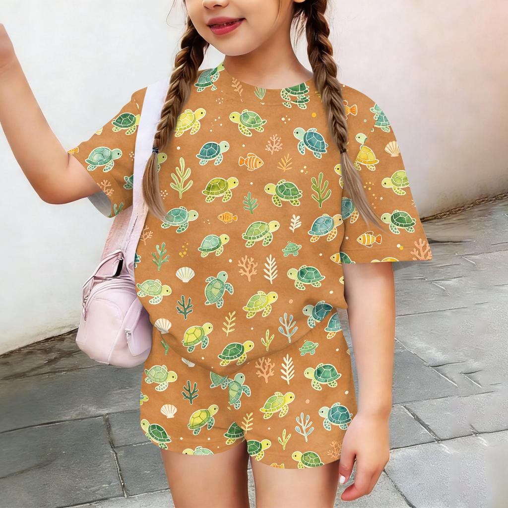 Kids Casual Short Sleeve Shirt and Shorts Set Animal Print Lightweight Summer Outfit Soft Fabric Breathable Design for Boys and Girls