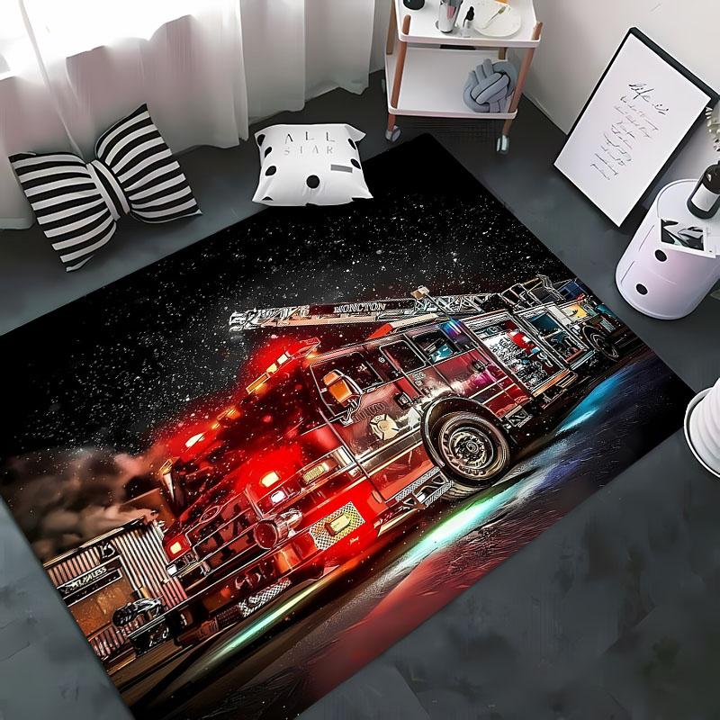 3D Printed Fire Engine Whistle Carpet, Living Room Bedroom Mat Children's Room Soft and Comfortable Anti-slip Rug Christmas Gift