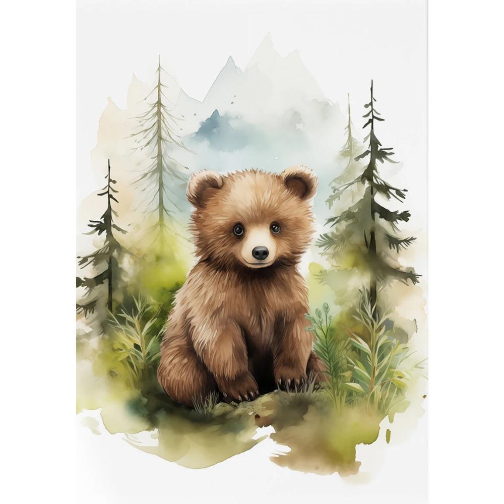 Watercolor Woodland Baby Animal Forest Bear Deer Fox Owl Wolf Poster Canvas Painting Nursery Wall Art Home Decoration