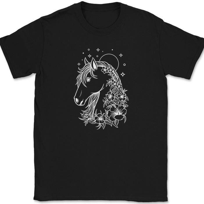 

Horse Flowers Moon T-Shirt Funny Equestrian Pony Riding Hobby Steed Tee S