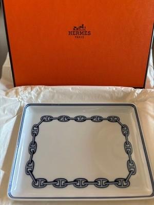 HERMES CHAINE DANCRE Blue Porcelain Tray Plate 16 x 12 cm JAPAN Official FS