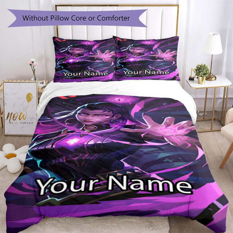 3pcs Custom Name Valorant Bedding Set Duvet Cover Closure Includes 1 Duvet Cover & 2 Pillowcases, Soft and Comfortable for All Seasons.