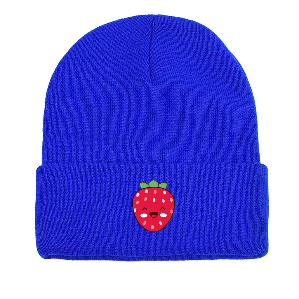 Strawberries Winter Knit Cap Beanie, Cartoon Fruit Skullies Beanies Autumn Versatile Trendy Headwear Knitted Cap Beanie