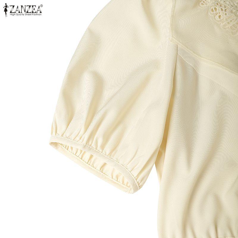 ZANZEA Women Lace Crochet Splice V-Neck Casual Short Sleeve Dress