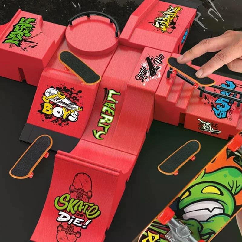 Exciting Miniature Fingertip Skateboard Set for Kids, Finger Sport Game with Ramp Scene Props.