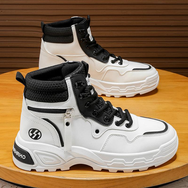 

High-top men s shoes autumn casual mountaineering sports non-slip tooling shoes leather surface waterproof thick sole heightening yellow Martin boots 44