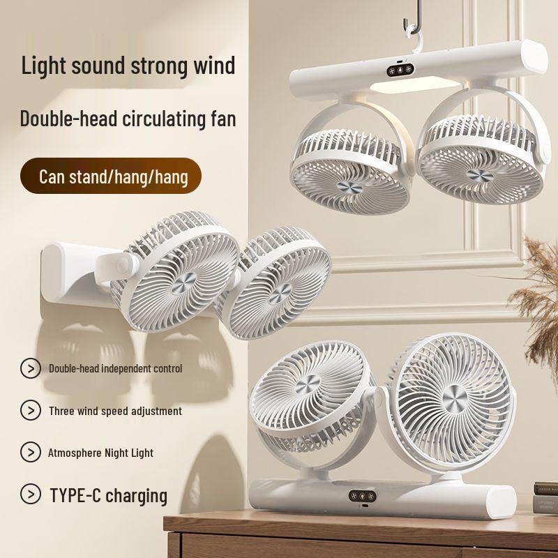 Portable Dual-Head Fan with Type-C, Strong Wind for Home & Outdoor Use