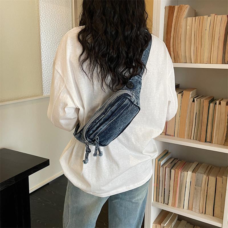 Chest Bag Women's Crossbody Bag Large Capacity Waist Bag Shoulder Bag Denim Mobile Phone Bag