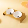 Cartoon Pet Dog Cat Bowl Ceramic Bowl Iron Frame Table Into A Kitten Skid Resistant Double Bowl Small Dog Food Feeder