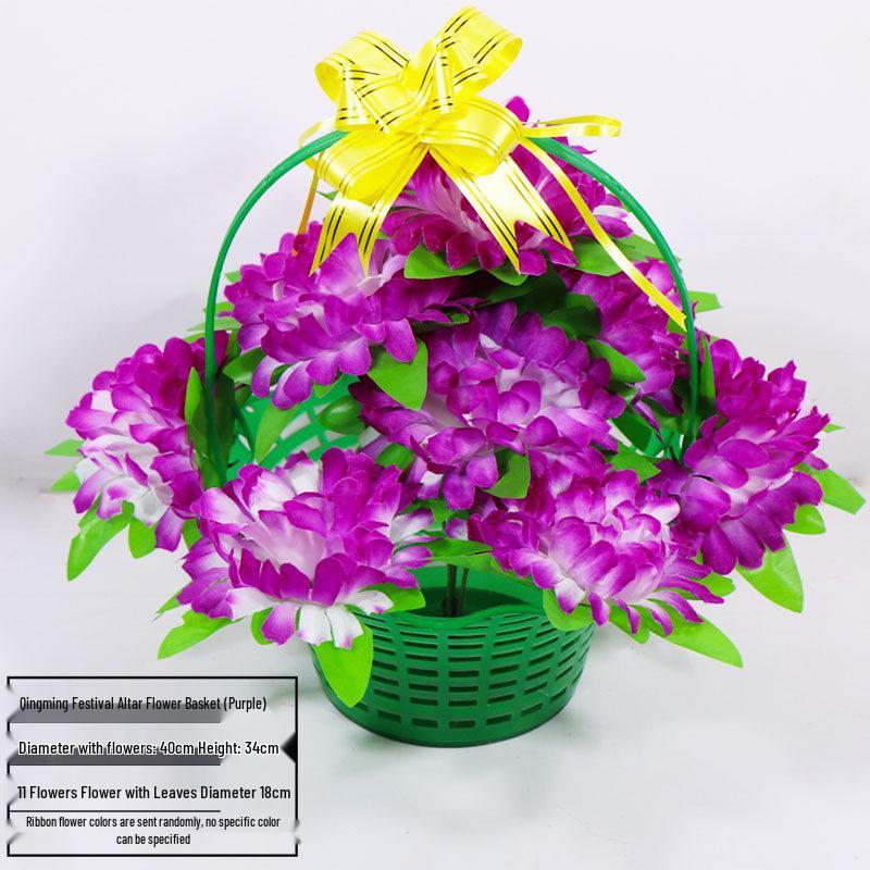 

Qingming Festival Floral Memorial Basket: Handheld Tombstone Wreath with Artificial Flowers