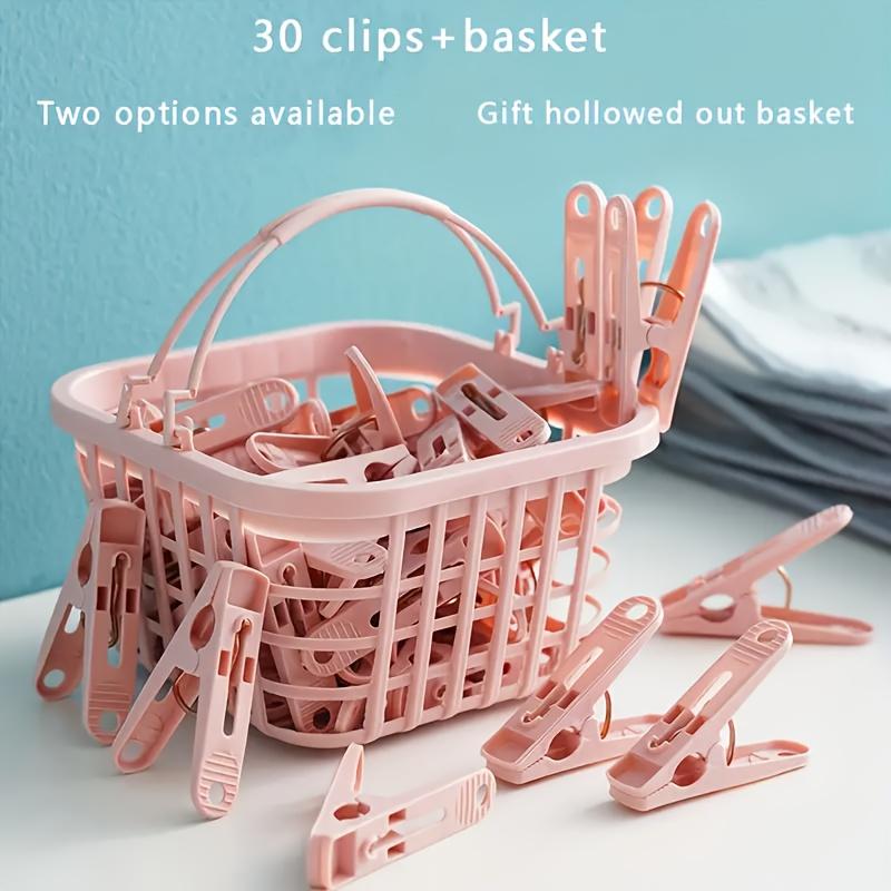 30pcs Durable Plastic Clothes Clips with Independent Baskets Portable Laundry Clips for Clothes, Bedding, and Socks, for Home and Travel Clothes Pins